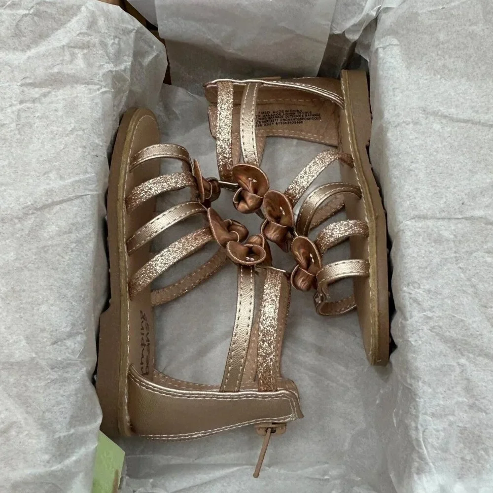 Jumping‎ Beans Toddler Girls Gladiator Style Sandals Size 7 Gold Brown Open Toe